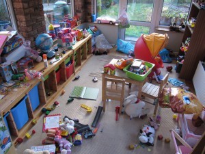 Cluttered playroom